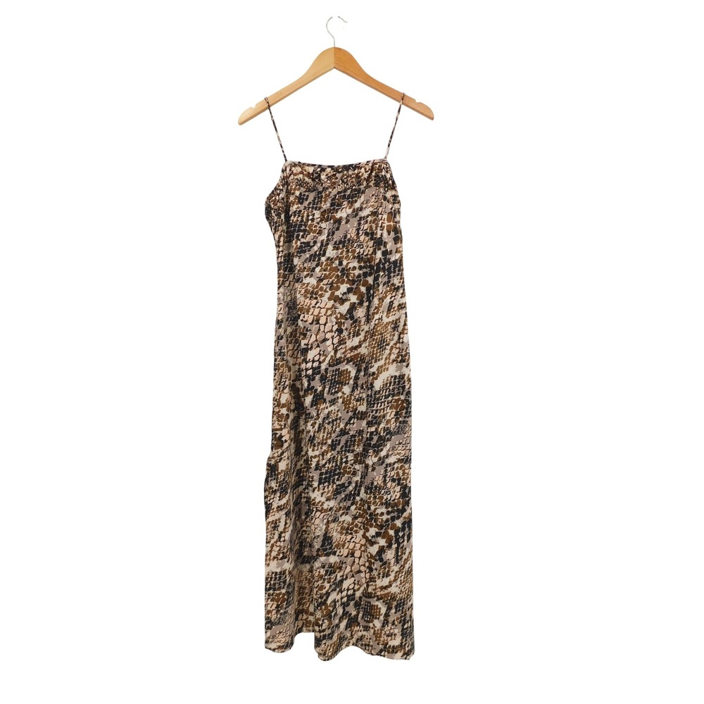 Anthropologie Snake Print Midi Dress Brown Tan Square Neck Spaghetti Strap Small